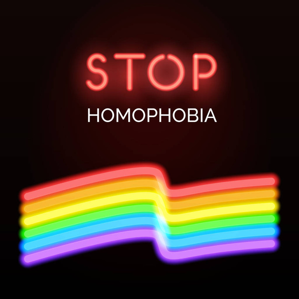 Pare com a homofobia. Vector neon Bandeira LGBT
 - Vetor, Imagem