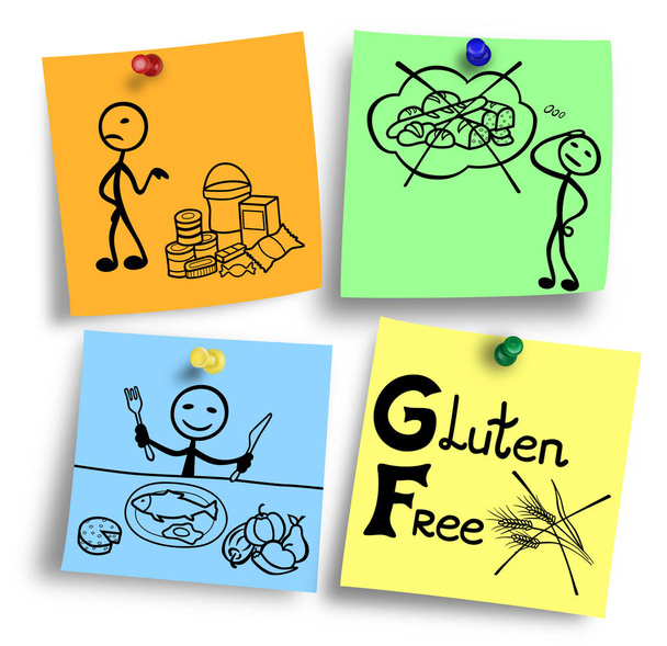 Ilustración del concepto de dieta sin gluten en notas coloridas
. - Foto, Imagen
