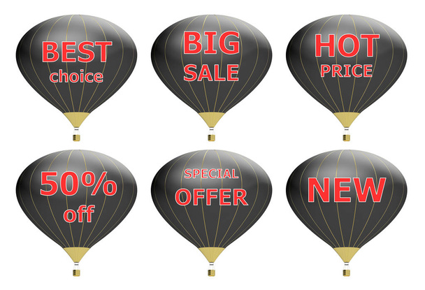 Verkaufsplakat-Konzept mit Prozent Rabatt. 3D-Illustrationsbanner mit Luftballon. Design für Banner, Flyer und Broschüren für das Event-Promotion-Geschäft oder Kaufhaus. isoliert auf weißem Hintergrund - Foto, Bild