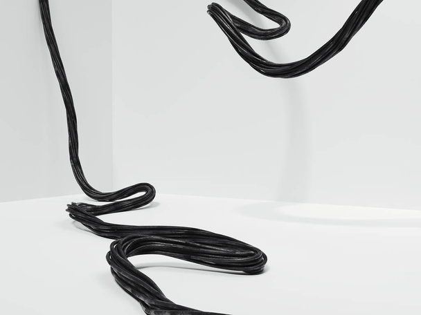 Black wire in clean white in white interior. 3d rendering - Foto, immagini