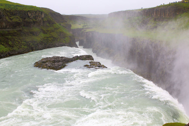 Field of lava and Gullfoss waterfall in Iceland - Fotoğraf, Görsel