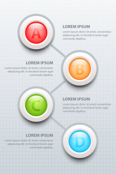 Quatro tópicos Círculo 3D colorido na sequência para apresentação do site capa poster vector design infográfico ilustração conceito
 - Vetor, Imagem