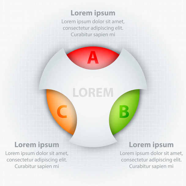 Kleurrijke cirkel drie onderwerpen in 3d witte cirkel voor website presentatie dekken poster vector ontwerpconcept infographic illustratie - Vector, afbeelding