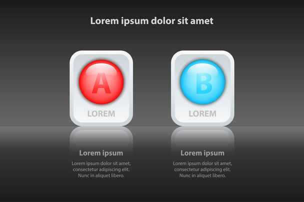 Kleurrijke 3D-cirkel van de twee onderwerpen op wit vierkant en reflectie glanzende voor presentatie cover poster vector infographic illustratie ontwerpconcept - Vector, afbeelding