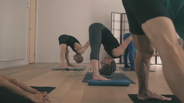 Group of people doing yoga asanas in studio - Metraje, vídeo