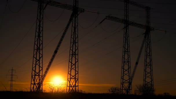 High-voltage power lines at sunrise - Footage, Video