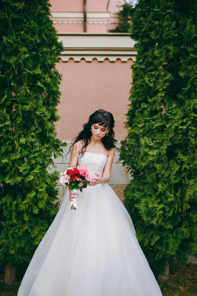 Portrait of a beautiful bride on wedding day - Фото, изображение