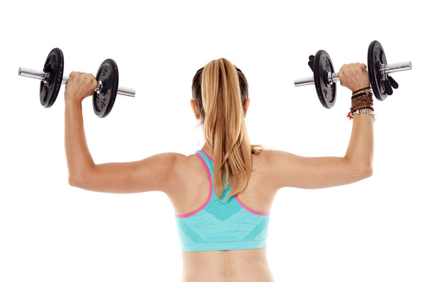 Woman doing shoulder workout - Foto, Imagem
