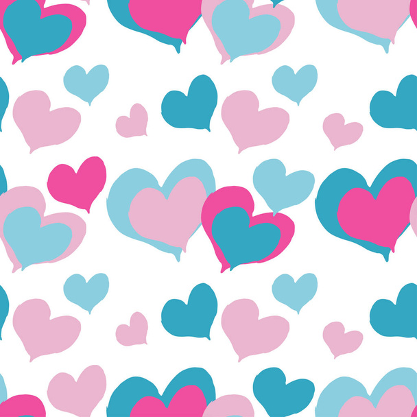 Seamless vector background with decorative hearts. Valentine's day. Hand-drawing. Textile rapport. - Vector, Imagen