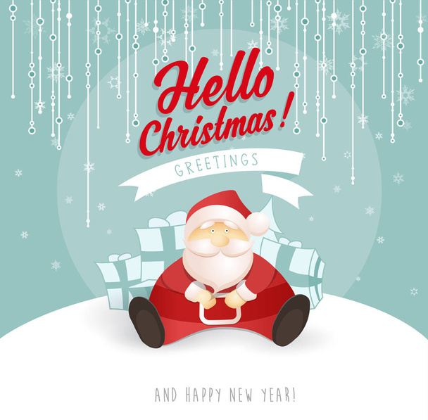 Feliz Navidad y Feliz Año Nuevo tarjeta de felicitación con Santa sitt
 - Vector, imagen