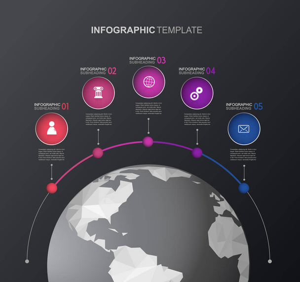 Infographic template with five circles and icons line up beside  - Vector, Image