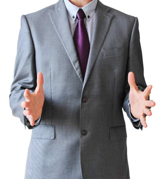 Business man with free space between hands, isolated on white ba - Photo, Image