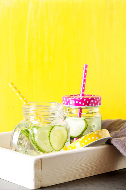 Refreshing cucumber cocktail, lemonade, detox water in a glasses - Valokuva, kuva