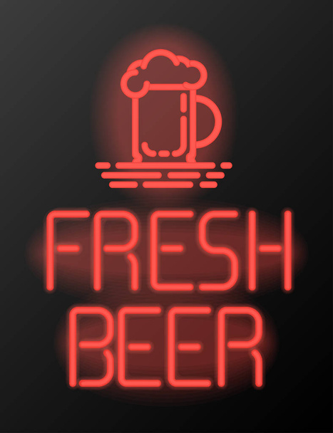 Fresh beer neon sign or emblem. - Vector, Image