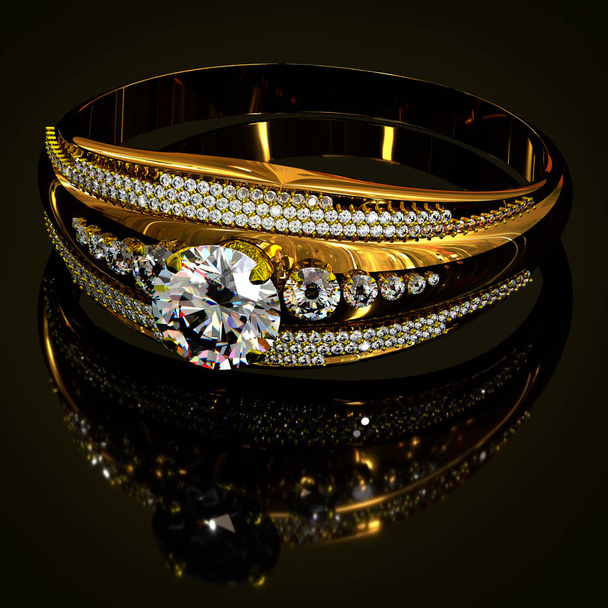 Zásnubní zlatý prsten s drahokam šperky. - Fotografie, Obrázek