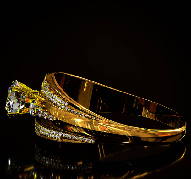 Pierścionek złoty z biżuteria diament klejnot. - Zdjęcie, obraz