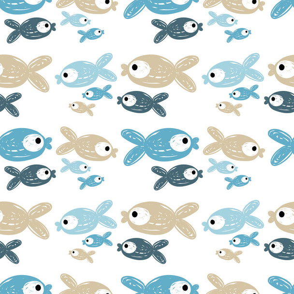 Seamless vector background with decorative fish. Hand-drawing. Textile rapport. - Vektori, kuva