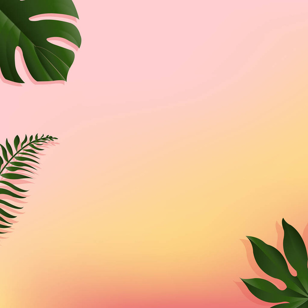 Summer Banner With Tropical Leaves - Vector, Image