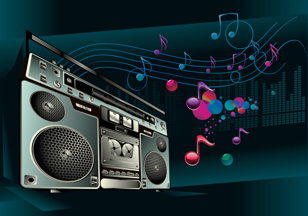 colorful notes and boombox - Vector, imagen