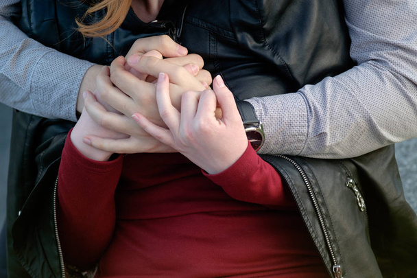 Man and woman holding hands each other, romantic moment, love co - Foto, afbeelding