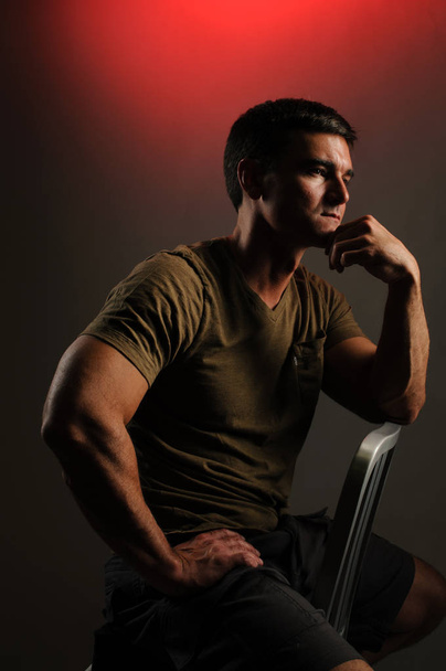 the hot army man is deep in thought - Photo, Image