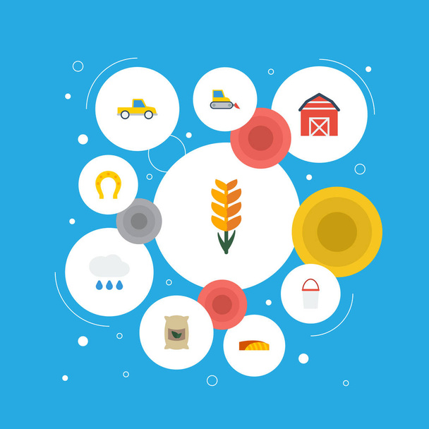 Flat Icons Bulldozer, Talisman, Pail And Other Vector Elements. Set Of Harvest Flat Icons Symbols Also Includes Harvester, Container, Storehouse Objects. - Vector, Image
