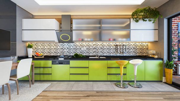 zelená barva kuchyně design výzdoba myšlenka - Fotografie, Obrázek