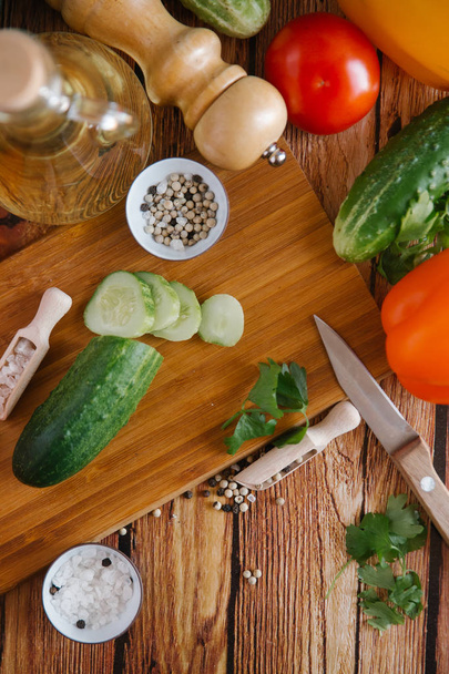 Sliced cucumbers with knife - Fotografie, Obrázek