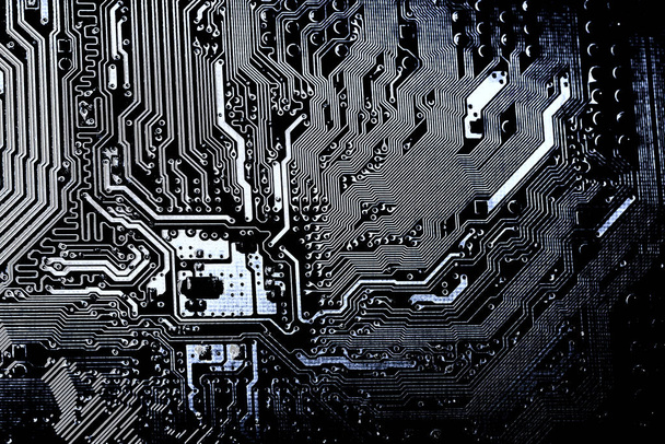 Abstract, close-up op elektronische schakelingen, zien we de technologie van het moederbord, die de belangrijke achtergrond van de computer. (printplaat, cpu, Moederbord, Main board, systeemkaart, mobo) - Foto, afbeelding