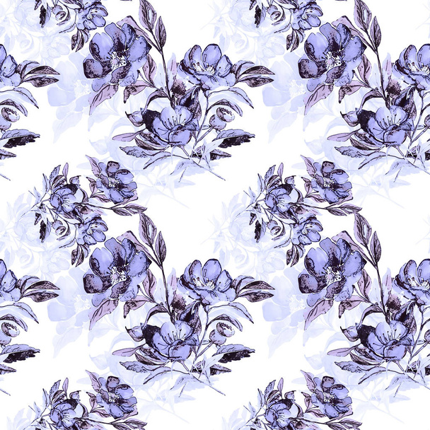 Seamless pattern of a flowering branch of a dog rose - Zdjęcie, obraz