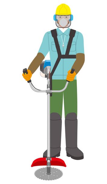 man with a brushcutter - Vector, Image
