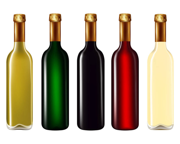 láhve vína izolovaných na bílém  - Vektor, obrázek