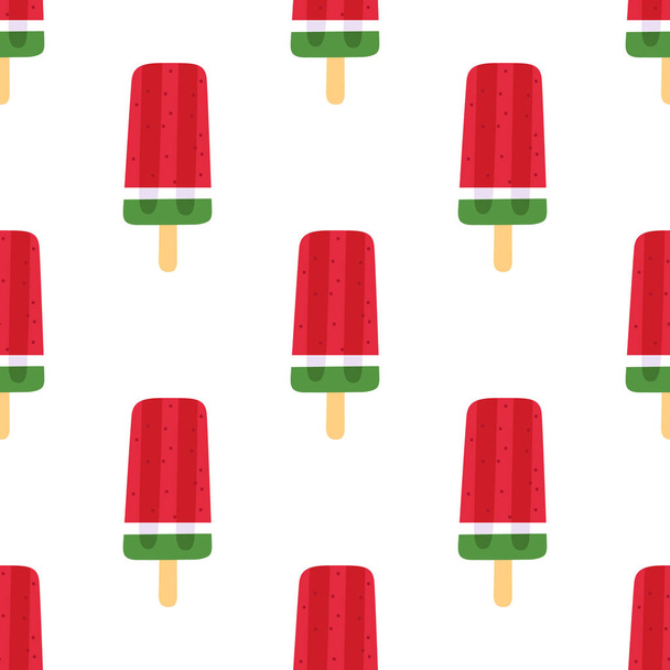 Varrat nélküli nyári mintával görögdinnye ice popsicle fehér alapon. - Vektor, kép
