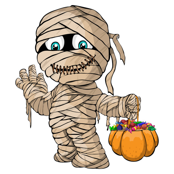 Geïsoleerd vectorillustratie van een vrolijk mummie voor Halloween - Vector, afbeelding