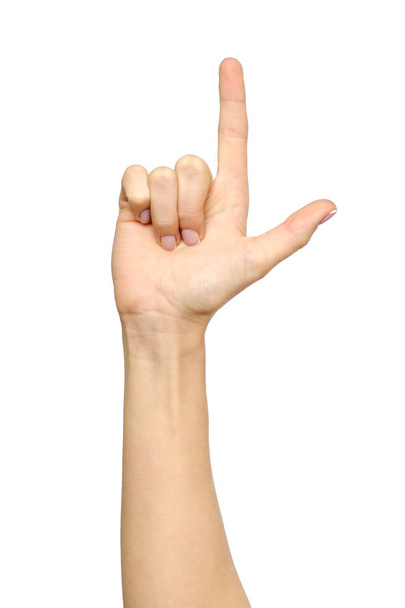 Female hand hand pointing up - Photo, Image