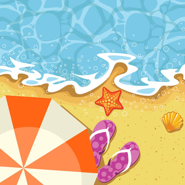 Seaside summer vacation - parasol, send and wave - Vector, Image