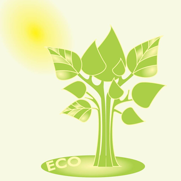 Eco concept. Vector trees with green leaves, Sun in the background - Vektör, Görsel