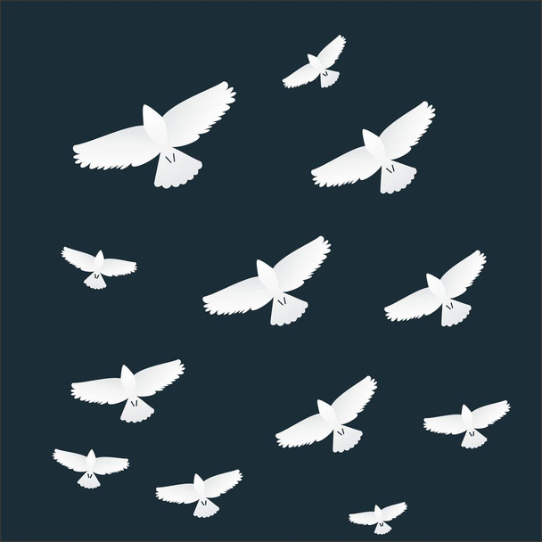 飛行中の鳥の群れ。夜背景 - ベクター画像