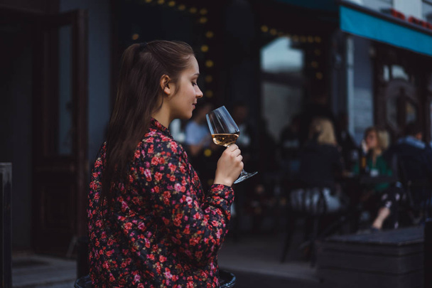 girl drinking glass of wine  - Φωτογραφία, εικόνα