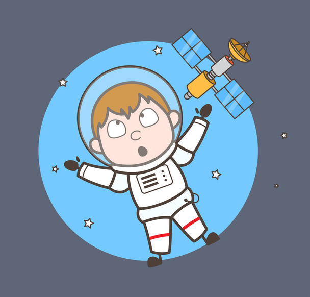 Cosmonaute de bande dessinée avec image vectorielle satellite Fond
 - Vecteur, image