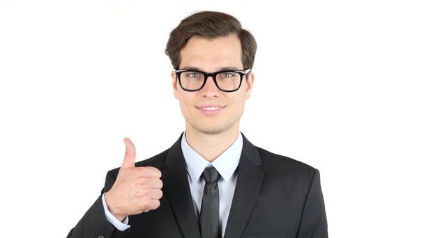 success and winning concept - happy business man  giving thumbs up - Foto, Bild