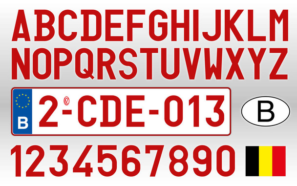 Belgisches Autokennzeichen, Buchstaben, Zahlen und Symbole - Vektor, Bild