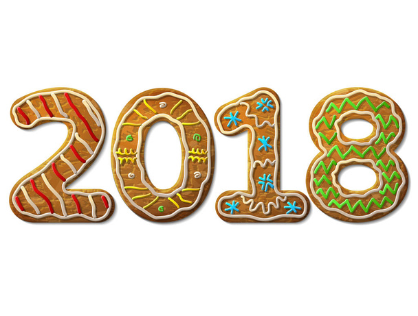 Новый 2018 год в виде пряников, изолированных по белому
 - Вектор,изображение