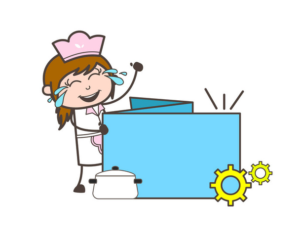 De vrolijke serveerster cartoon met Info Banner vectorillustratie - Vector, afbeelding