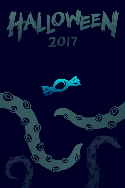 Halloween 2017 tło szablonu zestaw, kraken macki potwora - Wektor, obraz