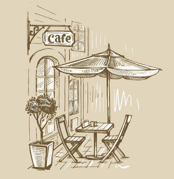 Street cafe in old town - Vektori, kuva