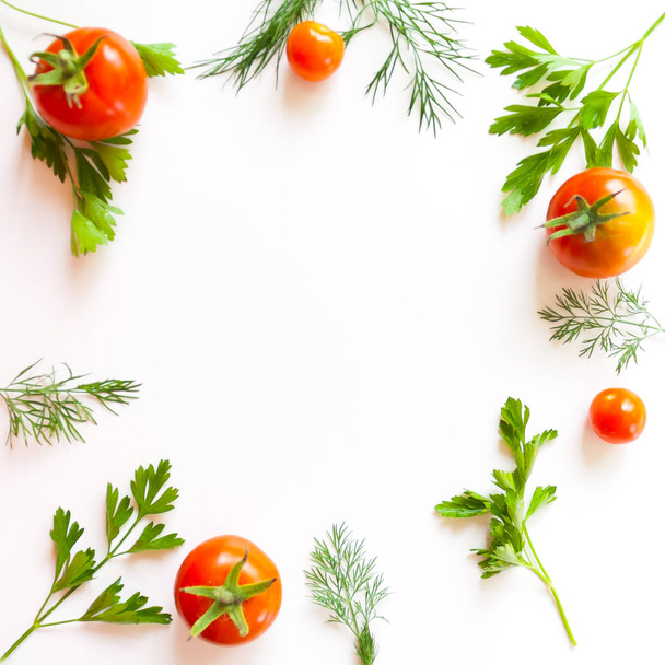 frame with tomato and herbs - Фото, изображение