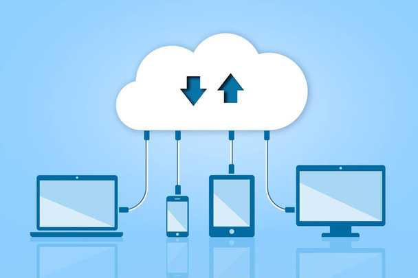 Seguridad Computación en la nube Ilustración plana sobre fondo azul
 - Foto, imagen