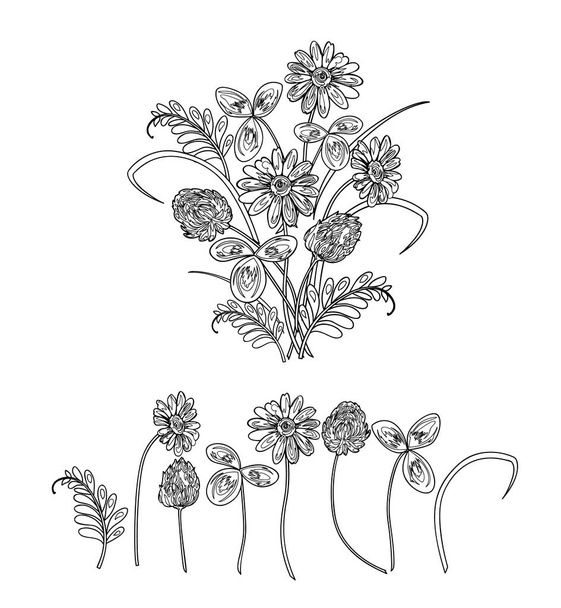 Buket çiçekler yapılan vektör Illustration. Kroki. - Vektör, Görsel