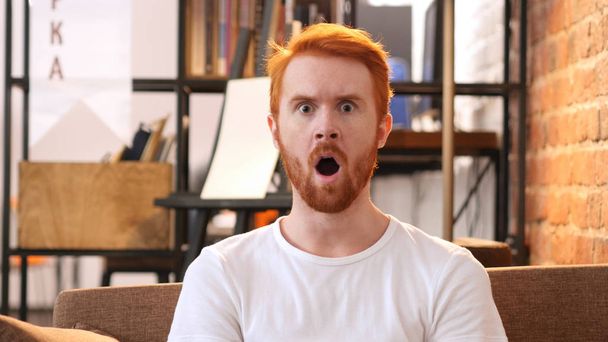 Portrait of Amazed Red Hair Young Man, Loft office - Photo, Image